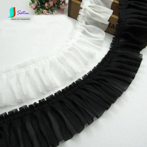 White Black Monolayer Wrinkled Chiffon Decoration Lace DIY Sewing Skirt Clothing Accessories Garment Applique Width 8CM S0047N