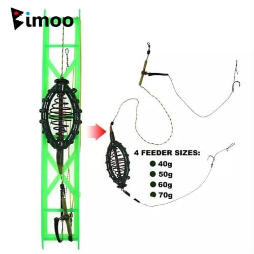 Bimoo 2pc Hair Rig Inline Method 40g 50g 60g 70g Weighted Feeder Rigs Holder for Carp Coarse Fishing Bait Cage Hook Hair Rig Set