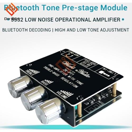 Bluetooth 5.0 AUX ZK-PT1 Stereo Audio 2.0 CH Stereo Low-noise High and Low Tone Pre-module Home Music Wireless Module Audio AMP