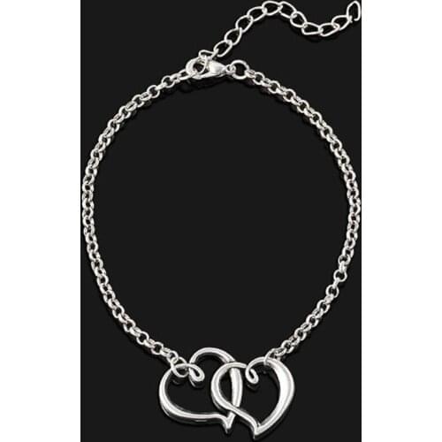 1PCS New Fashion Trendy Elegant Double Heart Chain Ankle Bracelet Anklets For Women sandalia Women Jewelry