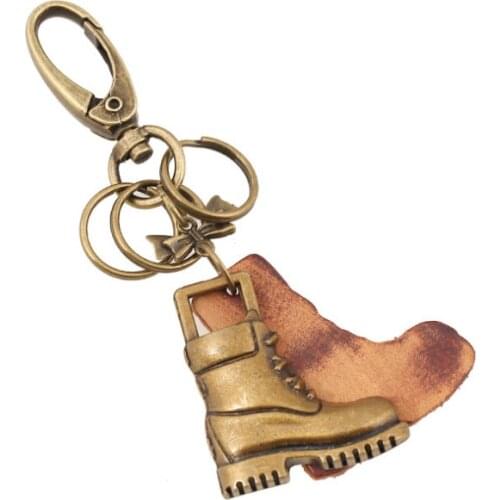 Keychains For Men Car Bag KeyRing Alloy Military Boots Jewelry Shoes Pendant Leather Cowhide Charm Key Ring Vintage Fashion Gift