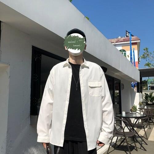 BXyichen original autumn new trendy brand loose white shirt mens long sleeves Hong Kong style young mens black workwear shirt