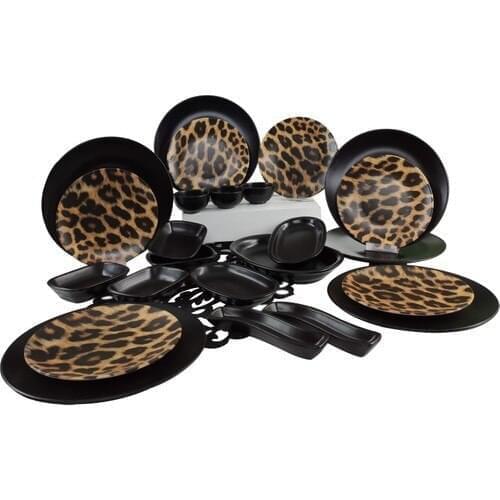 Keramika Ceramic 24-Piece Leopard Pattern Breakfast Set for 6 People with Serving Plates 6 Leopard Patterned Breakfast Plates