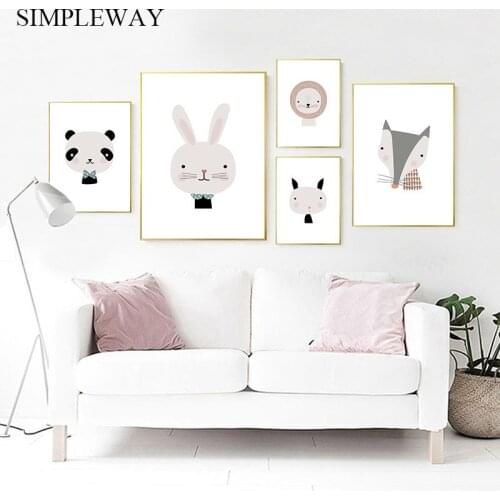 Baby Woodland Animal Wall Art Canvas Poster Rabbit Lion Nursery Print Painting Decorative Picture Nordic KidsBedroom Decoration