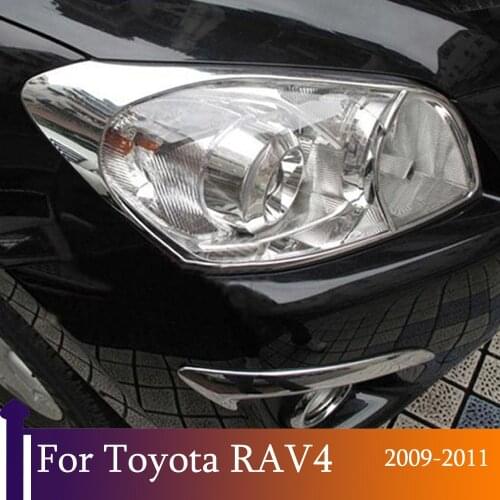 For Toyota RAV4 RAV 4 2009 2010 2011 ABS Chrome Headlight Cover Trim Front Light Lamp Bezels Sticker Car Styling 2pcs