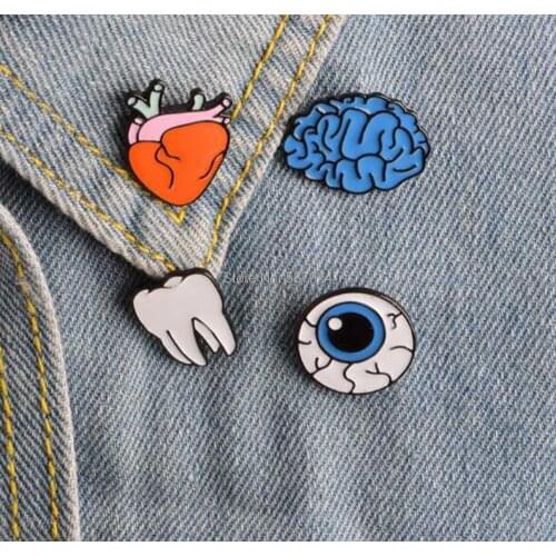 New 20Pcs Brain Heart Eyeball Tooth Alloy Brooch Lapel Pin Action Figure Toy