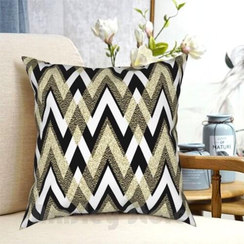 Geometric Elegance Gold And Black Pillow Case Printed Home Soft Throw Pillow Zag Zigzag Geometric Pattern Stylish Trendy