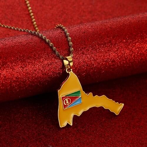 Eritrea Map Flag Pendant Necklaces Women Men Gold Color Jewelry African Map of Eritrea