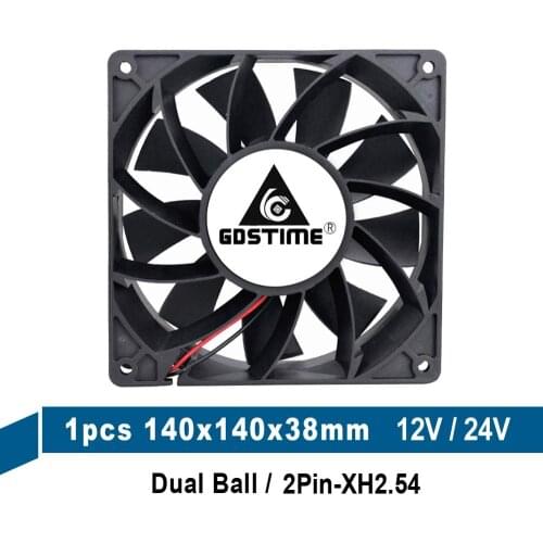 Gdstime DC 12V 24V 14cm 140mm 140x140x38mm 14038 Dual Ball Cooling Fan High Wind Pressure Computer Case Fan Industry Axial Fan