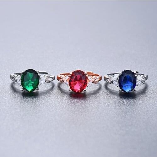Crystal Ring Inlaid Red Green Blue Open Adjustable Women Rhinestone Ring