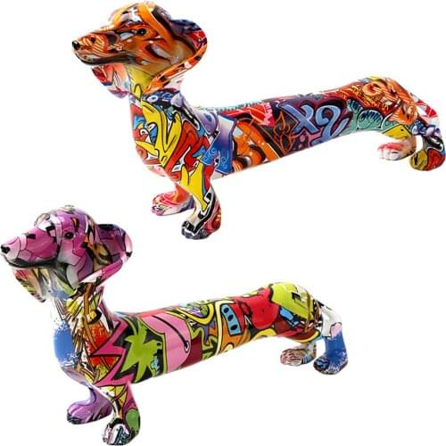Creative Dog Figurine Dachshund Statue Animal Tabletop Shelf Office Ornament