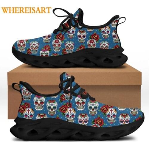 WHEREISART Funny Sugar Skull Pattern Mens Fashion Sneaker Black Sole Cool Non-slip Bottom Footwear Vulcanized Shoes for Boys