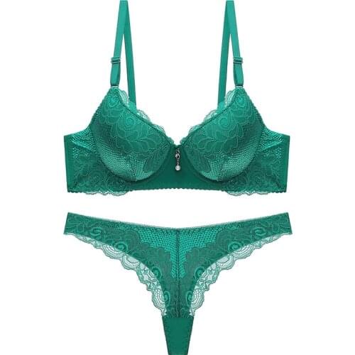 Lace Push Up Bra Set Padded Brassiere Panty Two Pieces Sexy Adjusted Straps Elastic Underwear For Women 34 36 38 40 42 44 A B C