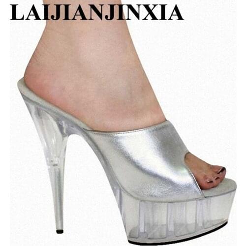 LAIJIANJINXIA Silver Sexy Nightclub 15CM High Heels Platform Slippers Nightclub Shoes Party Show Ladies Pole Dance Shoes