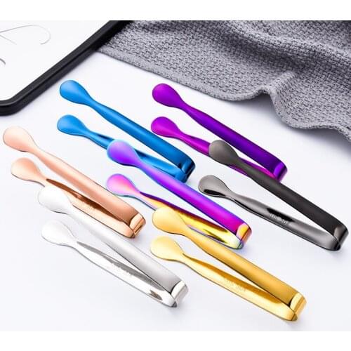 Stainless Steel Ice Tongs Ice Clip Smooth Edge Sugar Tongs Bread Salad Food BBQ Clip For Coffee Bar Ice Clamp Kitchen Utensils