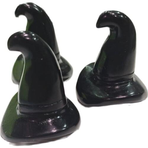 Cute Natural Black Obsidian Crystal Stone Witch Hat Statue Hand Carved Figurine Energy Crafts Home Decoration As Gift