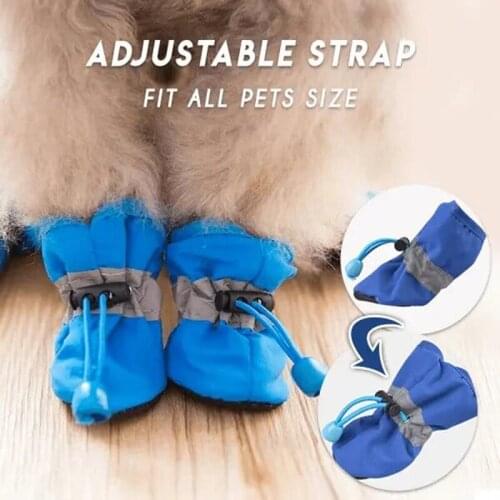Soft Dog Shoes 4Pcs Adjustable Drawstring Non-slip Rain Boots for Pet Dogs Puppy Cat MUMR999