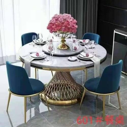 Modern Style Dining Table Metal Luxury Round Set with 6 Chairs 601