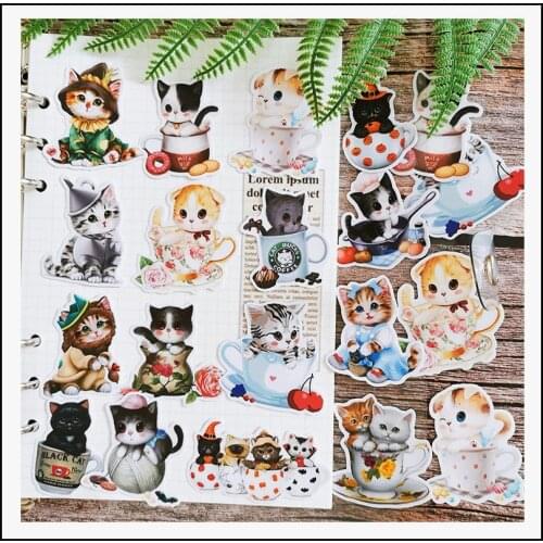 20PCS Cartoon cute cup cat Stickers Crafts And Scrapbooking stickers book Student label Decorative sticker kids toys