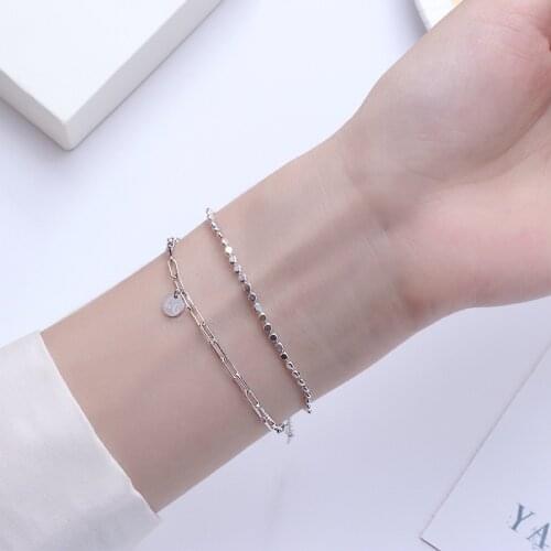 Silver Plated Double Disc Lucky Bracelet Womens Adjustable Bracelet Boutique Jewelry Girl Party Accessories Birthday Gift