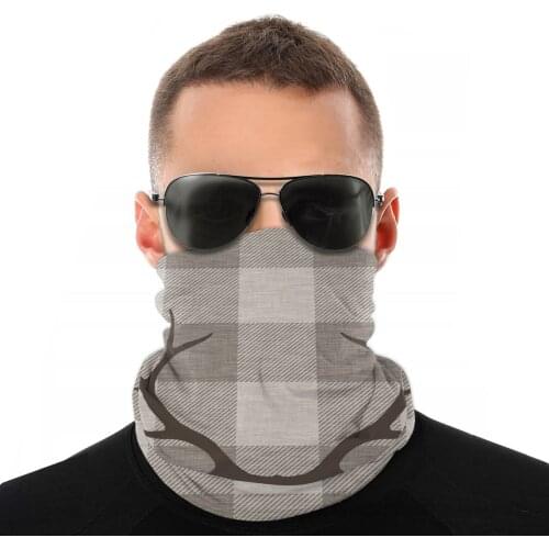 Plaid Antlers Taupe Scarf Half Face Mask Unisex Fashion Tube Scarf Balaclava Bandana Dustproof Headband Cycling Hiking