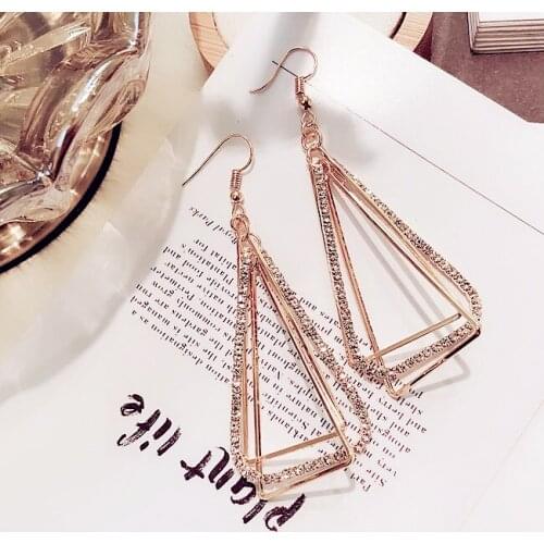 Modern Fashion Geometric Triangle Earrings for Women Crystal Hollow out Earring