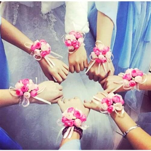 Wedding Gifts for Guests Bridesmaid Gift Artificial Flowers Wrist Flower Team Bride Hand Flower Just Married Bridal Shower Favor
