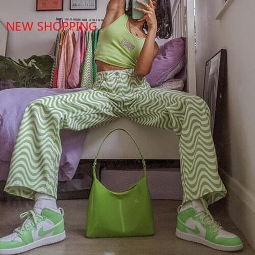 Mall Goth Ripple Print Women High Waist Wide Leg Pants Jeans Loose Streetwear Casual Fashion Y2k 2021 Summer Bottoms Trousers