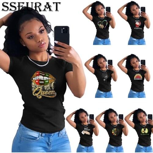 SSEURAT Women Summer O-neck Short Sleeve Print Tee Tops Classic Streetwear T-shirts