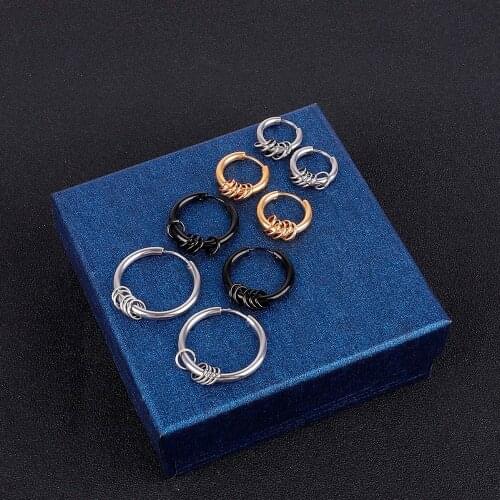 Hip-hop Women Men Punk Gothic Titanium Simple Round Stud Earrings Lover 3 Colors 5 Size Earring Circle in Circle Jewelry