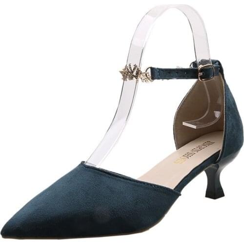 2021 New Buckle Lace-Up Hollow Summer Mid-heel Pointed High Heels Temperament Fashion Casual Shoes Professional Dress Shoes Hot