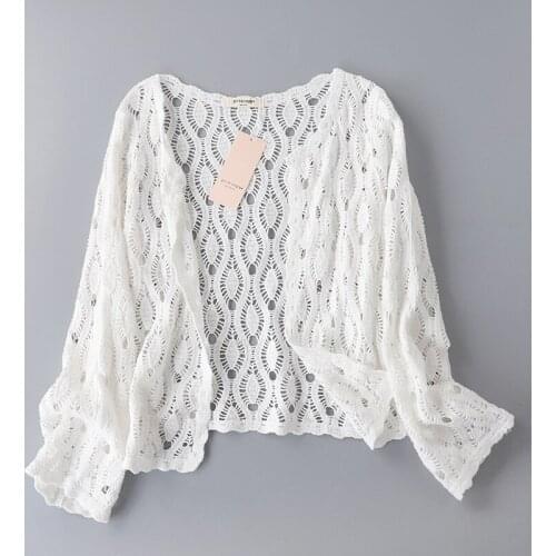 Spring and Summer Knitted Cardigan Coat 2020 Women Hook Flower Hollow Sunscreen Blouse See Through Loose Casual Small Jacket