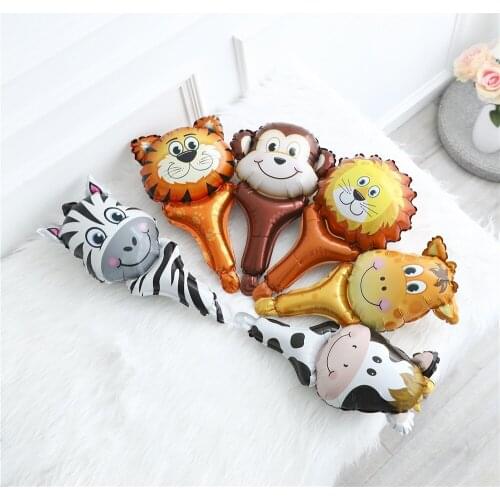 10pcs Animal Hand Stick Foil Balloons Tiger Lion Air Ballon Birthday Party Decorations Baby Shower supplies Cartoon Kids Toys