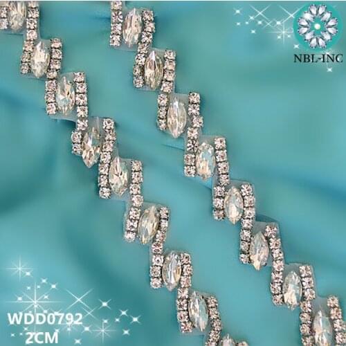 10 yards )Wholesale bridal hand beaded sewing crystal rhinestone applique trim iron on for wedding dresses belt WDD0792