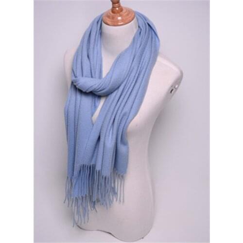 100%goat cashmere water ripple grain woven women thick scarfs long tassel light blue 6color 40x200cm