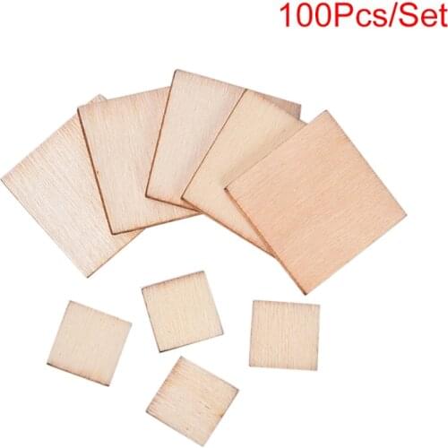100pcs Unfinished Round Corner Square Wooden Cutouts Blank Wood Squares Wood Pieces For DIY Arts Craft 10/20mm 0.4/0.8 Inch