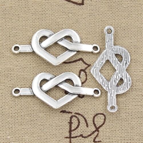 15pcs Charms Heart Knot Connector 38x17mm Antique Silver Color Plated Pendants Making DIY Handmade Tibetan Silver Color Jewelry