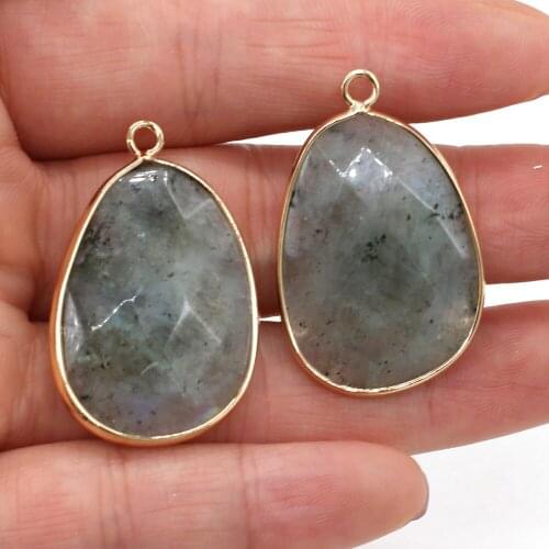 2Pcs Natural Flash Stone Faceted Drop Shape Pendant for Jewelry Making DIY Necklace Earrings Accessories Women Men Gift 23x34mm