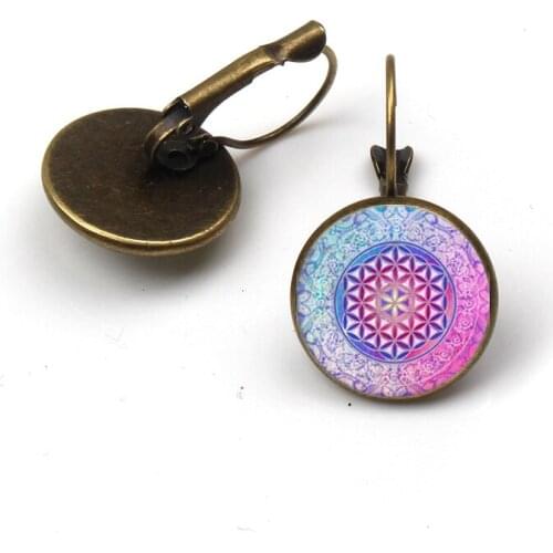 2019 fashion women Green Pink Flower Figure Hanging drop Earrings Bohemia Round Ear Pendant Brincos Vintage Wholesale Jewelry