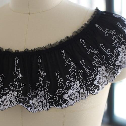 5Meters Ruffle Black Pleated Ribbon DIY Lace Trim Fabric Embroidered Trimmings for Crafts Sewing Material Garment Accessories