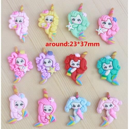 50pcs 12 Styles 23*37MM Mix Cute Cartoon Mermaid Girls Flatback Planar Resin Cabochon DIY Crafts Embellishment Hair Bow Centers