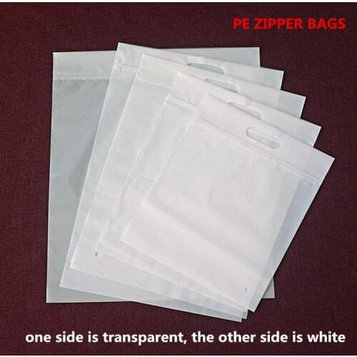 50pcs- Repeatable Zipper PE plastic garment Packaging bags with handle for Underwear, socks, shirt, hat