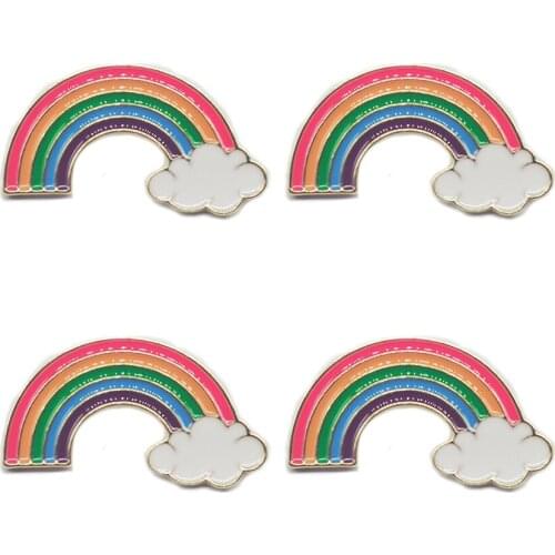 4pcs Enamel Pins Cartoon Fashion Rainbow Brooches Golden Badges Backpack Gifts For Friends Jewelry