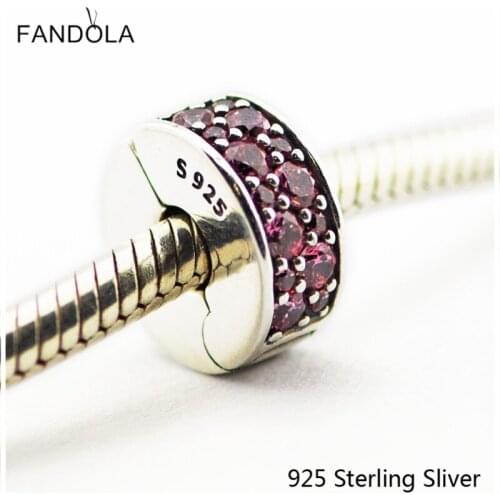 CKK 925 Sterling Silver Honeysuckle Pink Shinning Elegance Spacer Clip Charms Original Beads Fits Bracelets DIY Jewelry