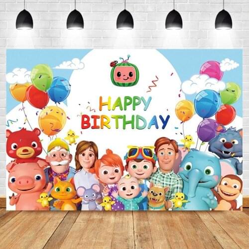 Cocomelon Family Photography Backdrops Bunting Balloons Children Birthday Party Backgrounds For Photo Studio 7x5ft Vinyl