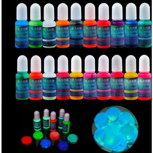 20 Colors 10ml Fluorescent Pigment Luminous Paint Resin Dye UV Resin Coloring Epoxy Resin Pigment Glow in Night for DIY Crafts