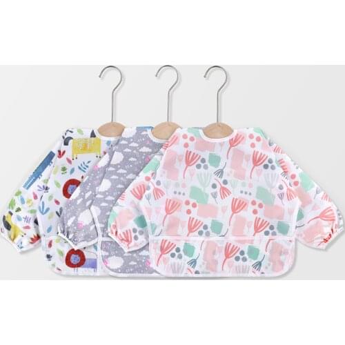 Baby Bibs Waterproof Long Sleeve Cute Cartoon Bib Infant Eating Tools With Pocket Apron Children Self Feeding Bib