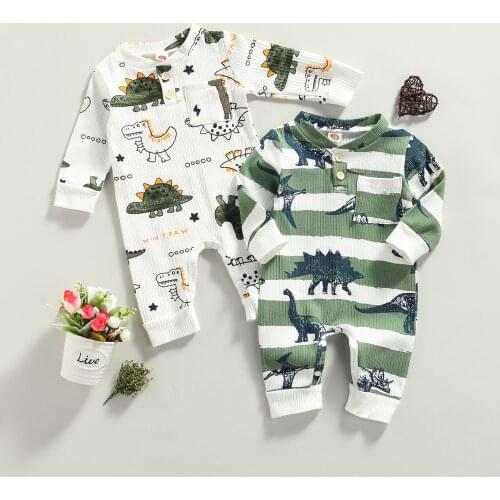 Ma&Baby 0-18M Autumn Spring Baby Boy Clothes Toddler Newborn Baby Rompers Dinosaur Print Jumpsuit Playsuit Knitted Clothing DD43