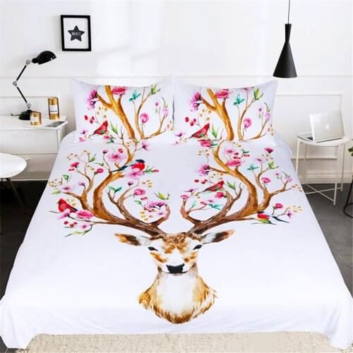 3D Bedding Set Flowers Antlers Duvet Cover Set Bedding Set King Flower Print Quilt Cover 3 Piece Bedspreads