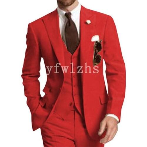 Handsome Two Buttons Groomsmen Peak Lapel Groom Tuxedos Wedding Dress Men Suits Blazer Prom Dinner (Jacket+Pants+Tie+Vest) B78